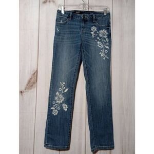 Simply Vera Vera Wang Capri Jean‎ Women 2 Blue Floral Embroidered Mid Rise Denim